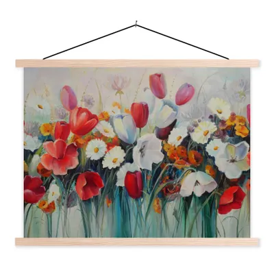 Produktbild von MuchoWow® Textilposter Malerei - Ölfarbe - Blumen 40x30 cm mit holzfarbenen Rahmen - Bilder