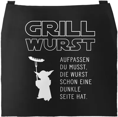 Produktbild von Grill-Schürze für Männer mit Spruch Grill Wurst Aufpassen du musst, die Wurst schon eine dunkle Seite hat Küchenschürze Moonworks® schwarz unisize