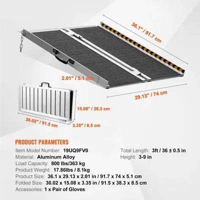 Zdjęcie produktu dla Podkład pod rampę - Podkłady pod rampy - Bloki pod rampy - 91 cm - Rampa dla wózków inwalidzkich - Składana - Antypoślizgowa podkładka progowa