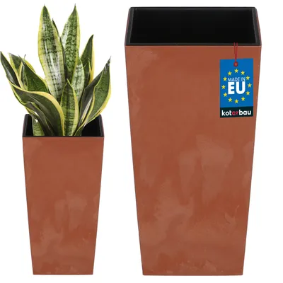 Image de Pot de fleurs KOTARBAU® 140 x 140 x 265 mm, imitation béton et terre cuite + insert décoratif