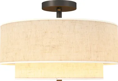Produktbild von Deckenlampe, Hängeleuchte mit doppelten Schirmen in Leinenoptik, Cremeweiß