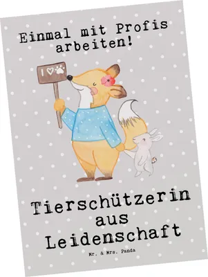 Produktbild von Mr. & Mrs. Panda Postkarte Tierschützerin Leidenschaft - Grau Pastell - Geschenk, Postkarten, Ansichtskarten, bildkarte, Grußkarte, Ansichtskarte