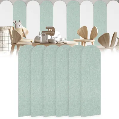 Productafbeelding van 6 stuks 3D wandpanelen, 56 x 15 cm, XPE schuimwandbekleding, zelfklevende dempingspanelen, stootvast wanddecor voor slaapkamer en kinderkamer (groen)