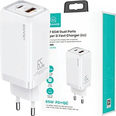 Zdjęcie produktu dla Usams Ład. Siec. 1Xusb-C+1Xusb T47 65W (Only Head) Pd Fast Charging Super Si Biały/White Cc153Tc02 (Us-Cc153)