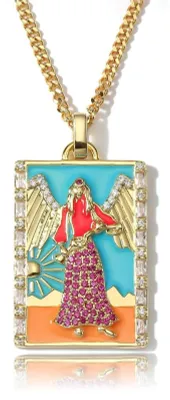 Produktbild von Tarot Karten Temperance Kette - Emaille Amulett mit Achat