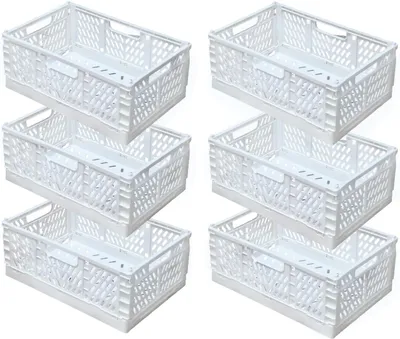 Obrázek produktu pro Skládací úložná krabice, rozměry 43 x 29 x 17 cm, 6 kusů, plast, bílá barva, vhodná do ložnice