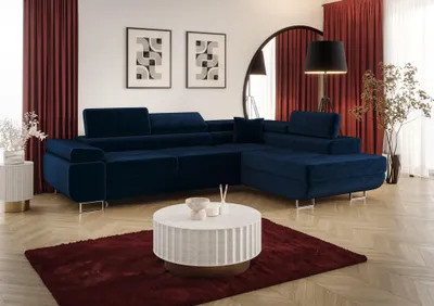 Produktbild von Ecksofa Schlafsofa Sofa MONARO Stoff Monolith Dunkelblau Ottomane Rechts