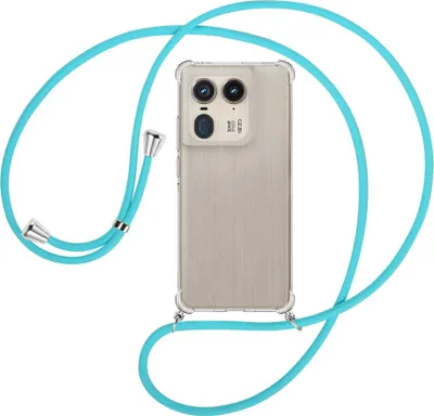 Produktbild von Handykette Backcover-Schutzhülle mit Band (Metall silberfarben) für Motorola Edge 50 Ultra 5G - türkis