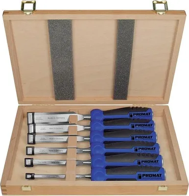 Produktbild von Stechbeitelsatz 6,10,12,16,20,26mm 2-K Heft.6-tlg.HO-Kasten PROMAT