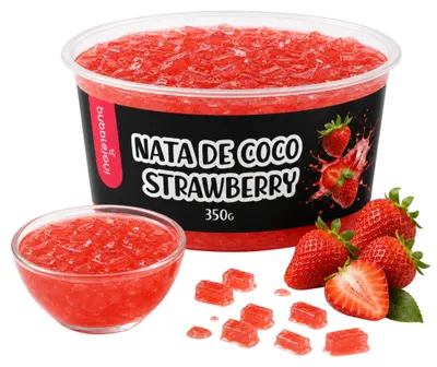 Produktbild von BubbleJoy Nata de Coco Erdbeere 350 g Kokosgel-Würfel für Bubble Tea