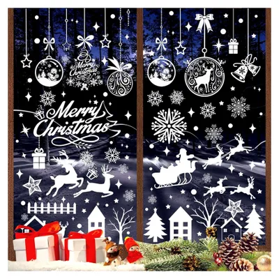 Produktbild von Selbstklebende Fensterbilder Weihnachten, 9 Blatt Weiße Schneeflocken Fensteraufkleber, Wiederverwendbare Weihnachtsdeko für Glasfenster