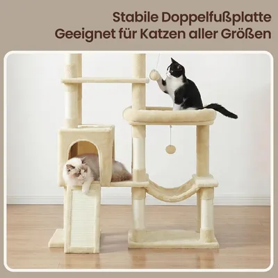 Produktbild von FEANDREA Kratzbaum XXL für Große Katzen mit 6 Ruhebereichen 105 x 45 x 202 cm Beige