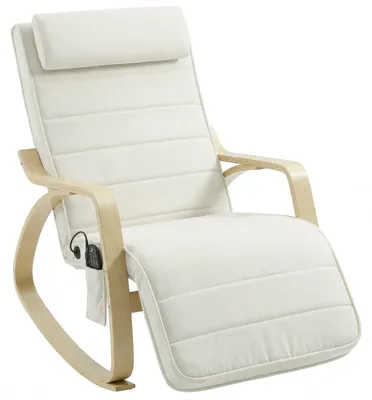 Produktbild von Schaukelstuhl mit Massage, Heizung, Kopfstütze & Fußstütze, Samtbezug, Relaxsessel, Cremeweiß