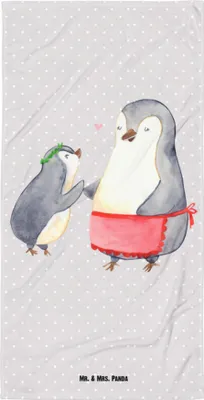 Produktbild von Mr. & Mrs. Panda Handtuch Pinguin mit Kind - Grau Pastell - Geschenk, Pinguine, Muttertag, Strandtuch, Duschtuch, Großes, Reisehandtuch, Mama, Badehandtuch, Mutter