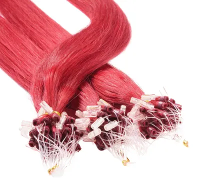 Produktbild von hair2heart Microring Extensions Echthaar glatt - 25 Strähnen 1g 50cm 0/44 rot intensiv