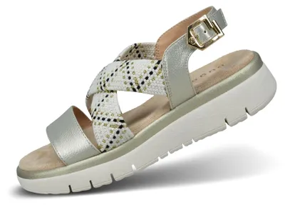 Produktbild von bugatti Damen Beige Metallic Sandalen mit geflochtenen Überkreuzriemen, verstell