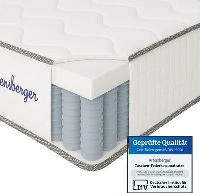 Produktbild von Arensberger JANA Federkernmatratze - 19cm Höhe - Matratze mit Schaumstoff Schicht - H2 H3 Mittelfest – 7 Zonen - Federkern - Liegekomfort 90x200cm
