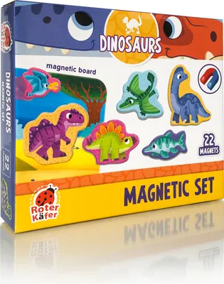 Obrázok produktu pre Roter Kafer Zestaw magnesów Dinozaury - edukacyjny, z tablicą