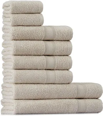 Obrázek produktu pro Sada ručníků Unyqoos® (8 kusů), barva krémová – 2 ručníky do koupele (70x140 cm), 4 ručníky (50x90 cm), 2 ručníky na ruce (30x50 cm), 100% bavlna, vysoce savé