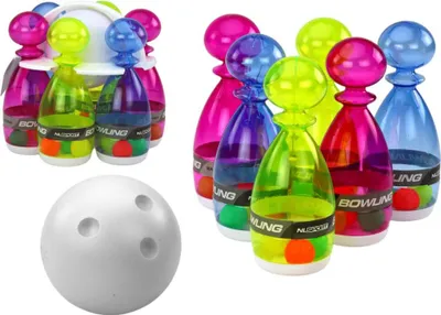Produktbild von Lean Toys Bowling-Set mit 6 transparenten bunten Bowling-Pins
