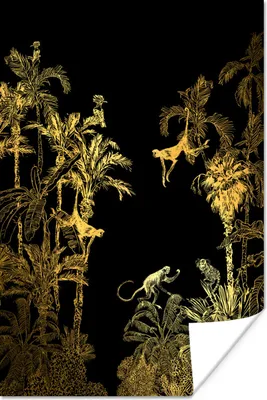 Produktbild von MuchoWow® Poster Dschungel - Affe - Gold 40x60 cm - Plakate für die Wand - Poster Babyzimmer