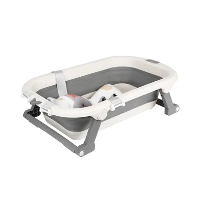 Image de Baignoire pour bébé Pliable avec thermomètre et coussin de bain antidérapant gris