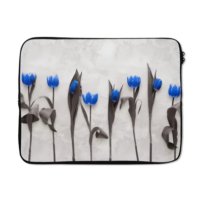 Produktbild von MuchoWow® Laptop Hülle 17 Zoll Laptoptasche Blumen - Tulpen - Blau - Zipper - Schutzabdeckung