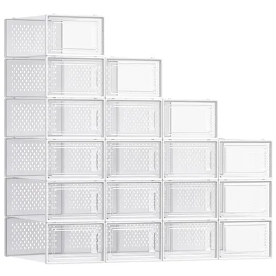 Obrázek produktu pro SONGMICS boxy na boty sada 18 úložných boxů organizér na boty skládací bílý