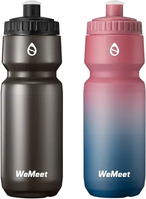 Productafbeelding van Set van 2 waterflessen voor mountainbikes, met schroefdop en inhoudsindicator, lekvrije waterfles, BPA-vrij, geschikt voor fietsen en sportscholen (zwart & rood/blauw, 700 ml)