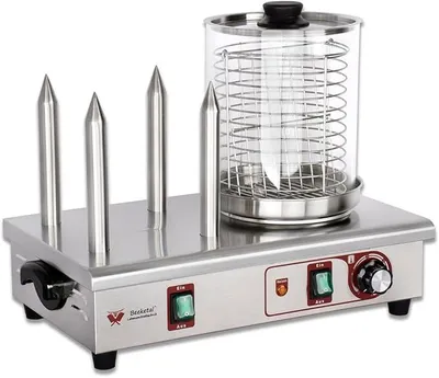 Productafbeelding van Profi Gastro Hotdogmaker met 4 verwarmingsspiesen en een manddiameter van 170 mm, roestvrijstalen hotdogmachine voor het verwarmen van worsten en het opwarmen van hotdogbroodjes