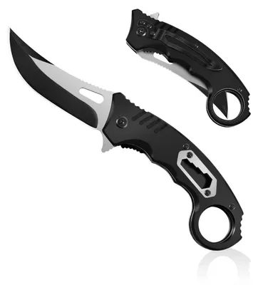 Produktbild von Klappmesser 2 in 1 mit Schraubenschlüssel 3Cr13 Edelstahl Schwarz Tragbar Camping Jagd