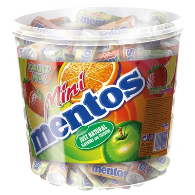 Produktbild von Mentos Mini Fruit 120 roliek žuvacích pastiliek s ovocnou príchuťou v plechovke 1260g