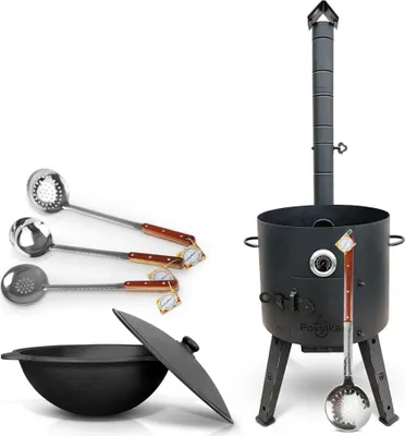 Produktbild von Gusseisen Kazan 16 L Kasan Казан mit Feuerofen Utschak Ø 44 cm. Учак Учаг Uchag