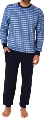 Produktbild von Herren Schlafanzug Pyjama mit Bündchen in Karo Optik - auch in Übergrössen - 122 101 502 ; hellblau , 48