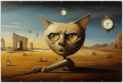 Produktbild von Wallario XXL Outdoor-Poster für Garten oder Balkon, Motiv Katze als Zeitwächter, in ca. 300 x 200 cm