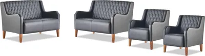 Produktbild von Komplett Ledersofas Couch Sitzmöbel 2-Sitzer Sessel Schwarz Modern Set