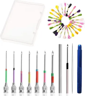 Produktbild von Stickerei Set Punch Nadel Stanznadel Stickerei Set Stickerei-Werkzeug 8 Stücke Stanznadel + Einfädler + 24 Stücke Stickgarn + 2 Stücke Griff Nadelstanzer Werkzeug Set