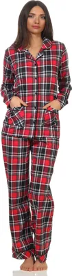 Produktbild von Damen Pyjama in Karo Optik zum durchknöpfen in Single Jersey Qualität - auch in Übergrößen ; rot , 44