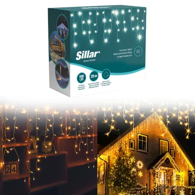 Productafbeelding van IJzelregen, lichtketting, koud wit, 500 LED's, 20 meter, IP44, geschikt voor buiten, kerstdecoratie, hekwerk, warm wit