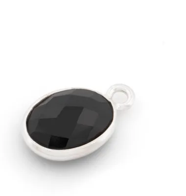 Produktbild von Vintageparts Onyx Anhänger aus 925er Silber, oval facettiert, 13,5 mm