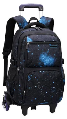 Immagine prodotto di Zaino da scuola con carrello, nero e blu, con 6 ruote, ideale per la scuola