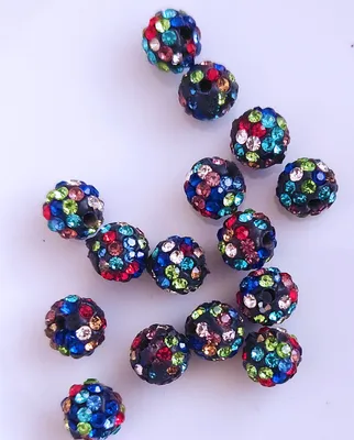 Image de Perles Shamballa, scintillantes, 8 mm, 15 pièces, cristaux noirs argentés
