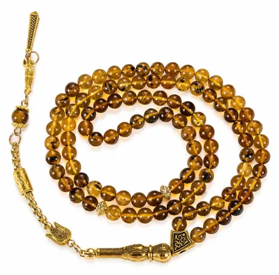 Bernstein-Tasbih 99 Perlen mit Zertifikat, Geschenkbox