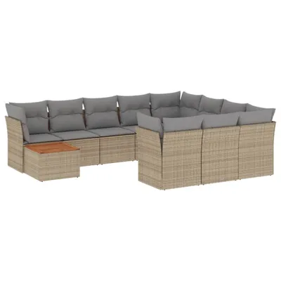 Produktbild von vidaXL 11-tlg. Garten-Sofagarnitur mit Kissen Beige Poly Rattan