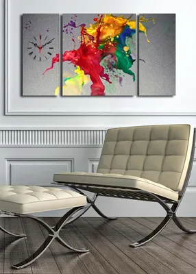 Produktbild von Opviq, 3P204045CS- CLA3628, Bunt, Wanduhren, 84 x 45 cm, 100% Wildleder -Leinwand