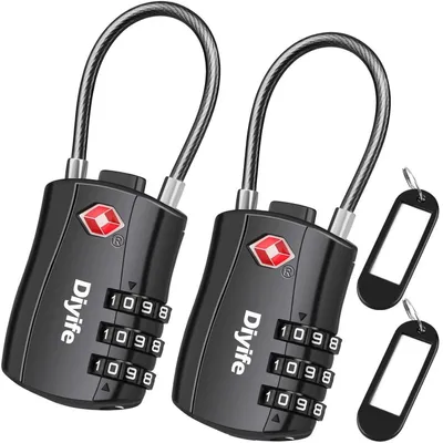 Produktbild von TSA Gepäckschlösser 2 Stück Schwarz 3-stellig Kombinationsschloss für Koffer Reisekoffer Gepäcktasche