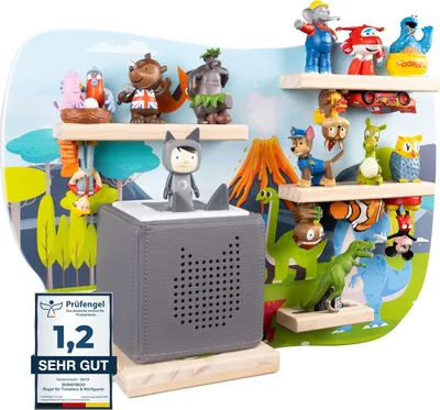 Produktbild von bunnyboo Toniebox Regal - für Toniebox und Figuren - ausreichend Platz für bis zu 32 Tonie Hörfiguren - Tonie Dino - e Qualität - Für Junge und Mädchen