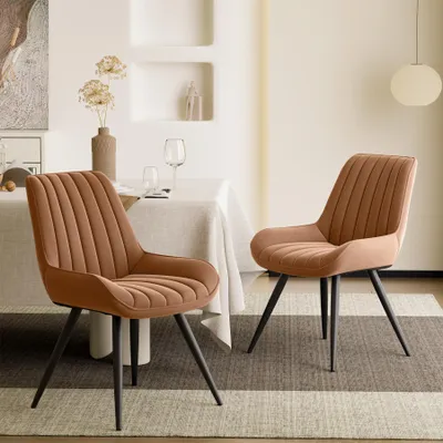 Produktbild von Hawthyhome Esszimmerstühle 2er Set bequeme Polsterstühle Küchenstuhl mit Rückenlehne Metallbeine Braun