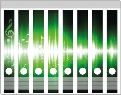 Produktbild von Wallario Ordnerrücken Sticker, selbstklebend für schmale Ordner, 8 Stück, Motiv Grüne Noten der Musik
