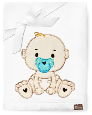 Produktbild von Be Mammy Kuschlige Babydecke Kuschel Decke Tagesdecke mit 3D Applikation 76 x 102 cm BE20-168 (Weiß - Junge, 76 x 102 cm)